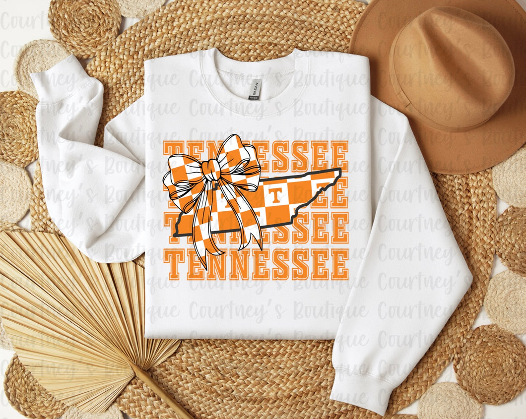 Stacked Tennessee Checkered Bow State Sweatshirt