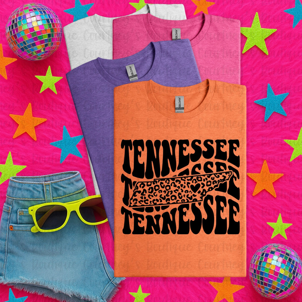 Stacked Tennessee Leopard Heart State Tee