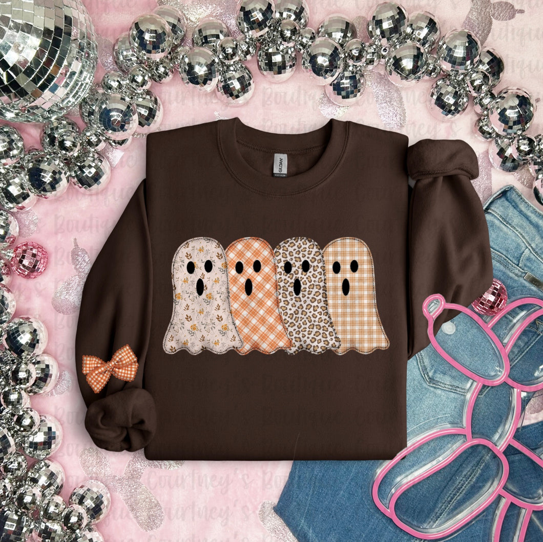 Patchwork Ghosties With/Bow Sleeve Sweatshirt