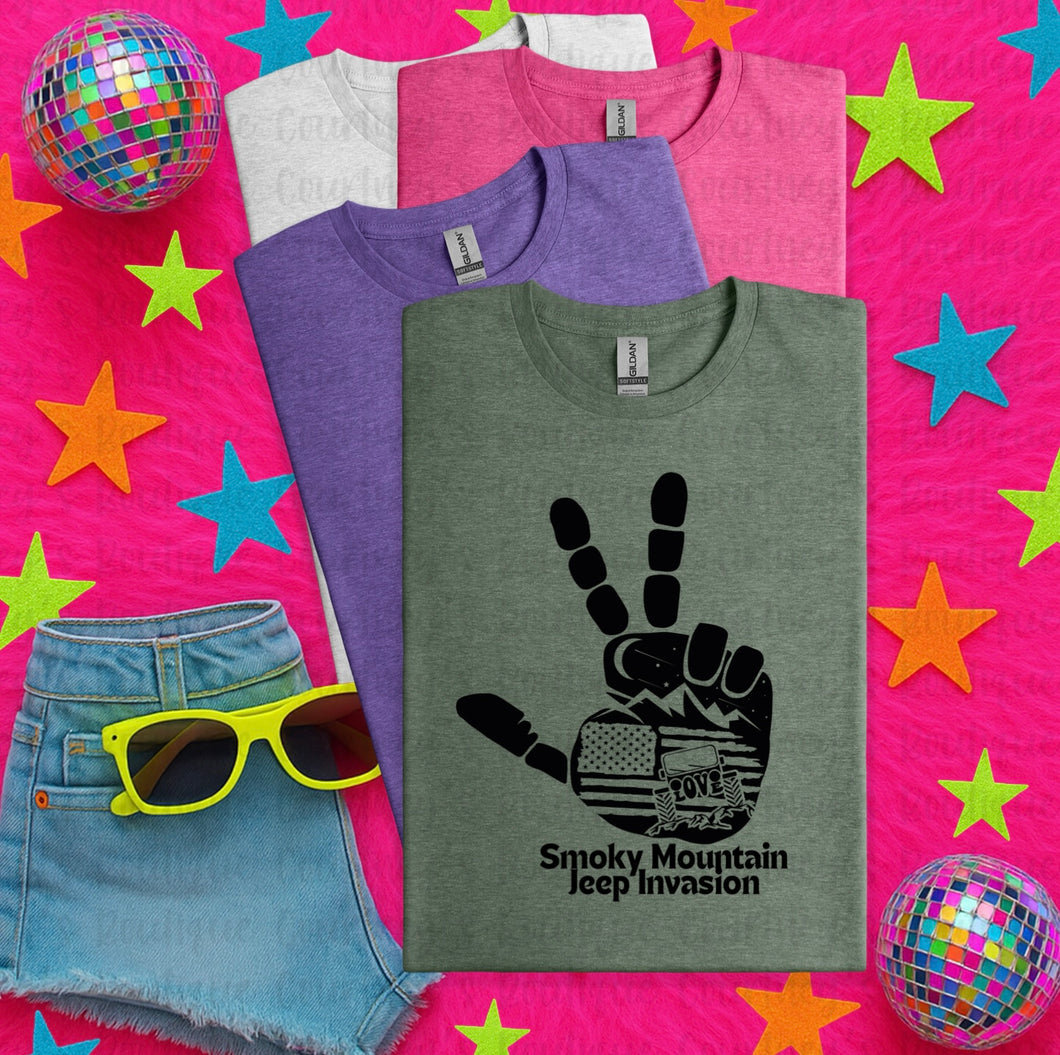 Smoky Mountain Jeep Invasion Peace Hand Tee